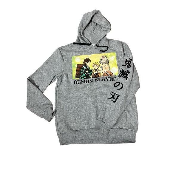 Demon Slayer Drawstring Hoodie Gray Trio Line Japamese Anime Manga - Picture 1 of 11